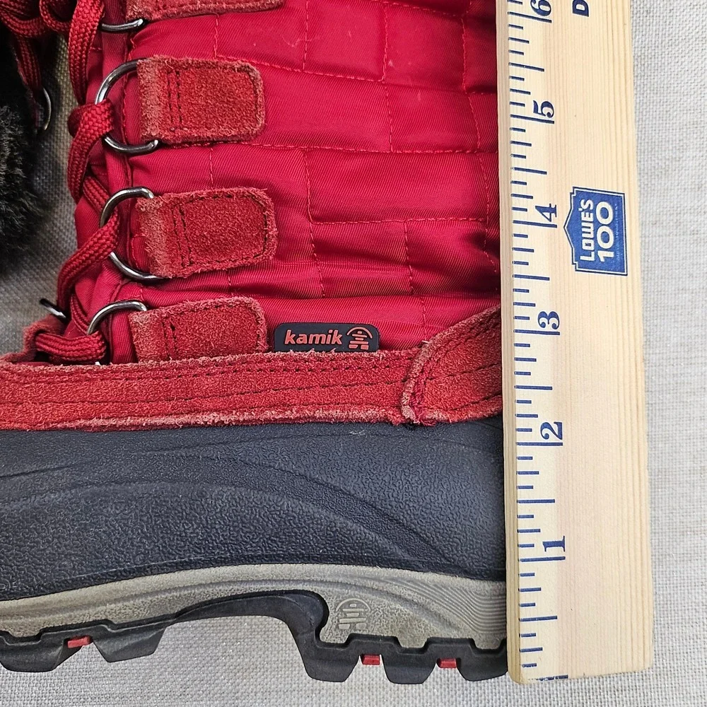 Kamik Scarlet Waterproof Insulated Winter Snow Boots Red Fur Trim Kids Sz 1 READ